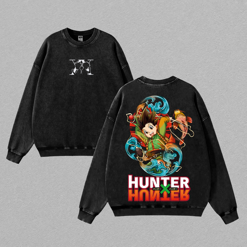 Gon Freecss - Hunter X Hunter Anime Double Printed Vintage Washed Tee Unisex Oversize Anime Manga Washed Heavyweight Cotton T-shirt, Gift For Anime Fan, Anime Lover