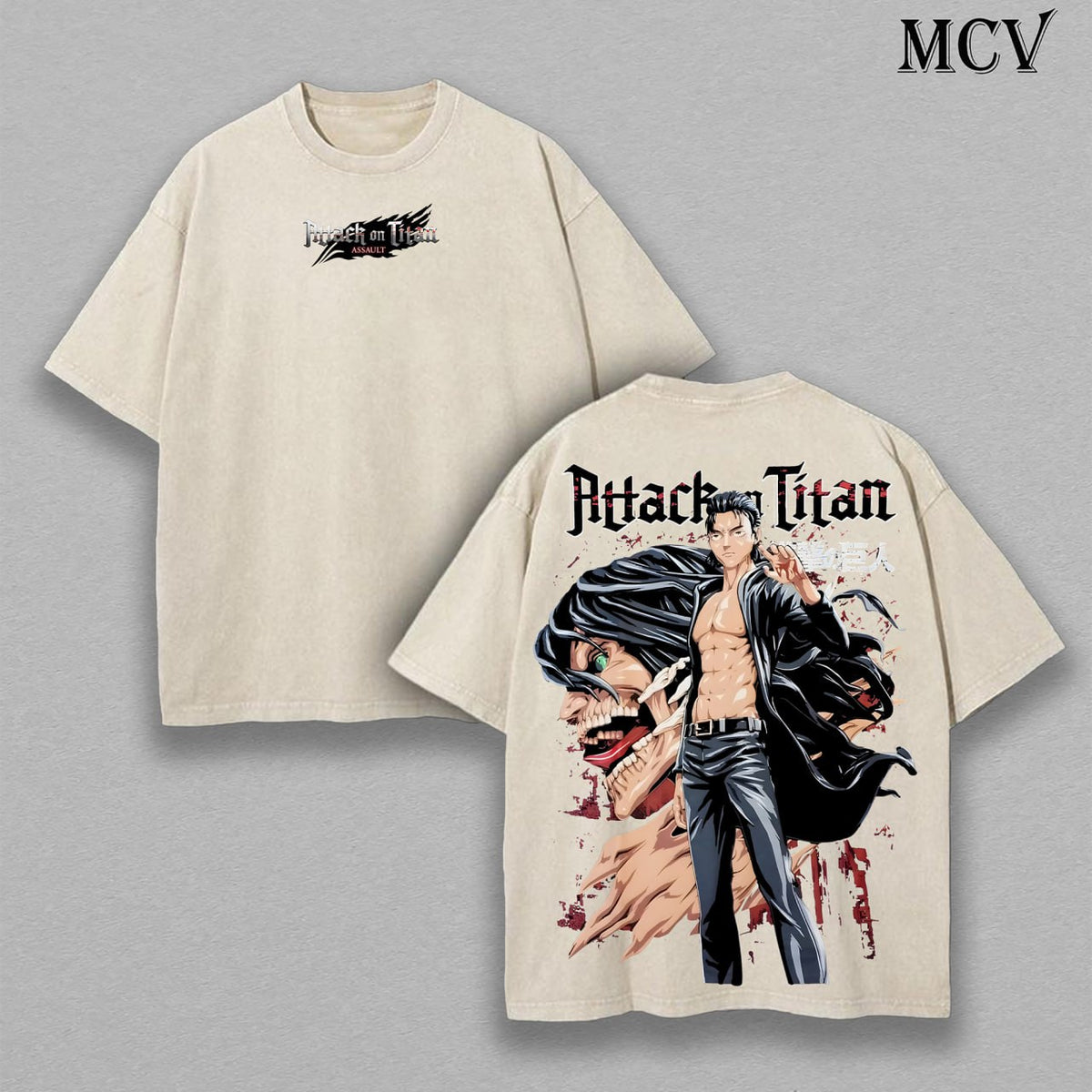 Eren Yeager Titan Awakening – Attack on Titan Vintage Washed Heavyweight Cotton Anime Graphic T-Shirt Streetwear