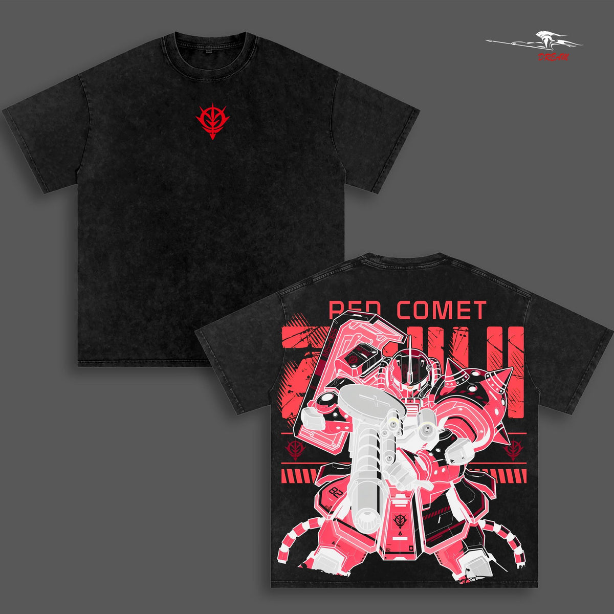MS-06S Zaku Red – Mobile Suit Gundam Anime Double Printed Vintage Washed Tee Unisex Oversize Anime Manga Washed Heavyweight Cotton T-shirt