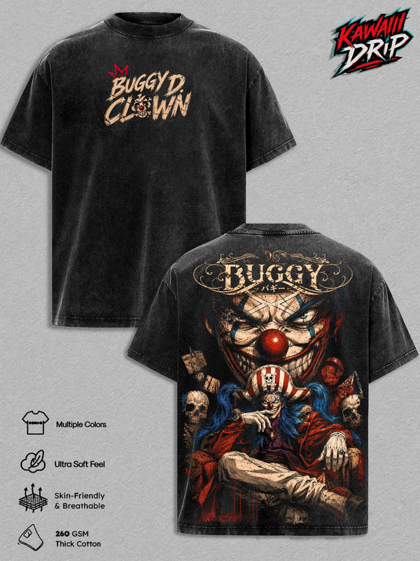 Buggy One Piece Vintage Washed Tshirt - Anime Graphic Tee Heavyweight Cotton Oversized Streetwear Top Unisex Manga Shirt Pirate Anime Gift For One Piece Fans Men & Women Apparel Classic Tee