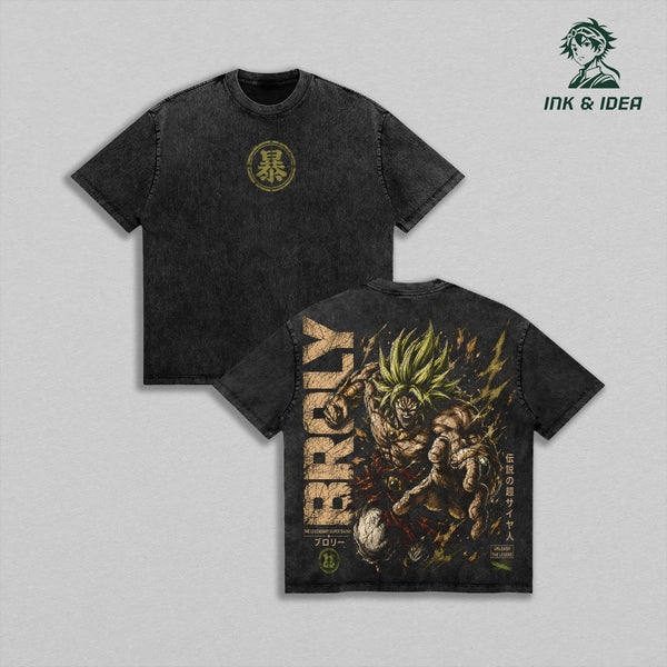 Broly Vintage Washed T-Shirt, Legendary Super Saiyan Graphic Tee, Double Printed Oversized Heavy Cotton Shirt, Dragon Ball Anime Streetwear, Unisex Manga Fan Gift