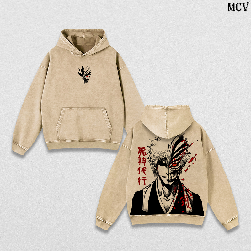 Ichigo Kurosaki Hoodie, Bleach Anime Washed Hoodie, Soul Reaper Graphic Vintage Hoodie