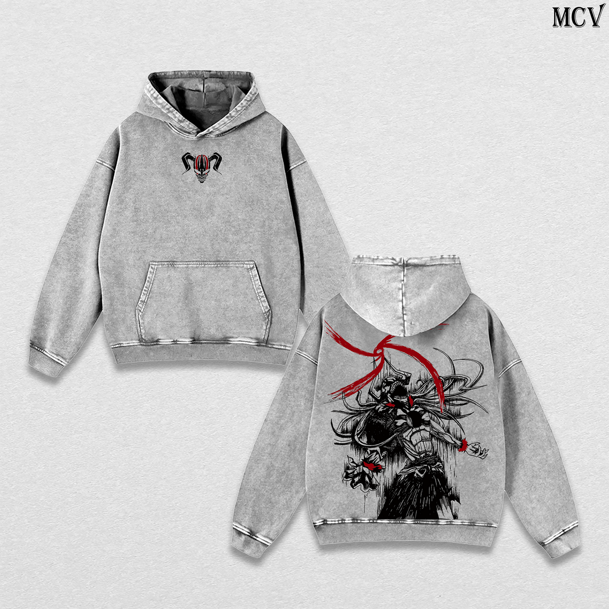 Ichigo Washed Hoodie, Bleach Anime Hoodie, Bankai Soul Reaper Graphic Hoodie