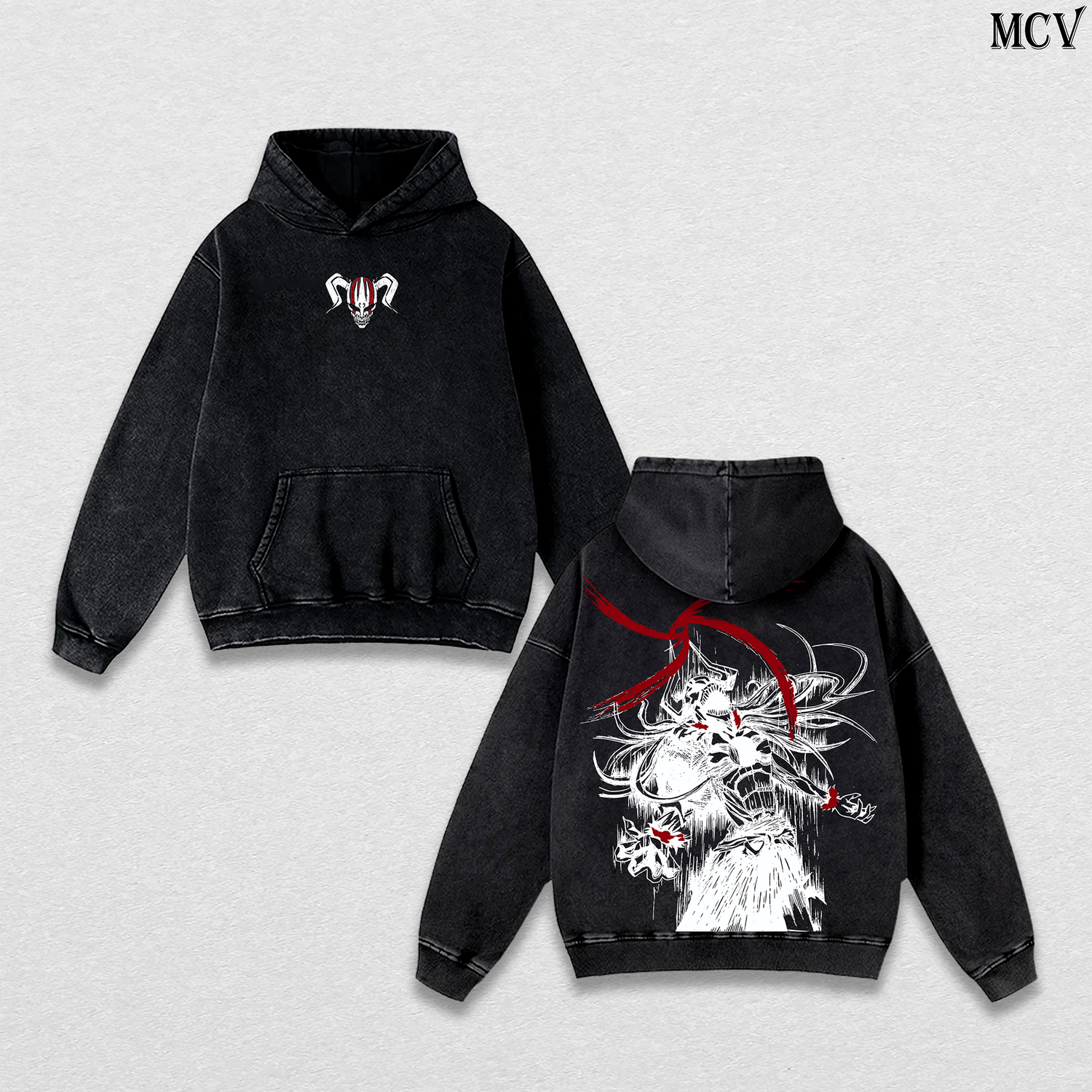 Ichigo Washed Hoodie, Bleach Anime Hoodie, Bankai Soul Reaper Graphic Hoodie