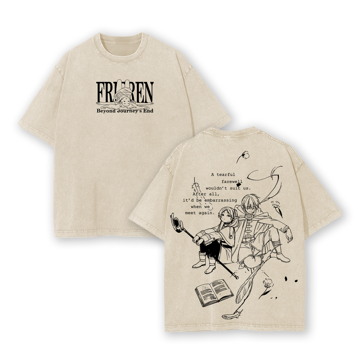 Frieren × Himmel Tee Washed – Beyond Journey’s End Vintage Washed Oversized Heavy Cotton Anime Manga T-Shirt