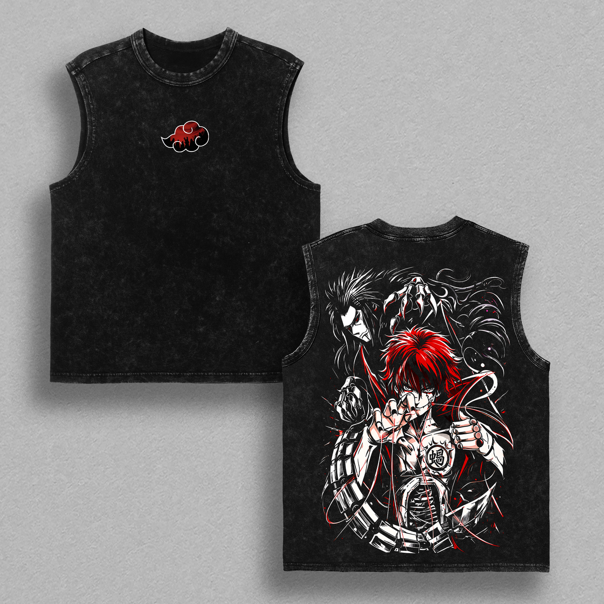 NARUTO - SASORI Anime Vintage Washed Shirt Shadow Possession Graphic Tee Oversized Streetwear Manga Fan Gift