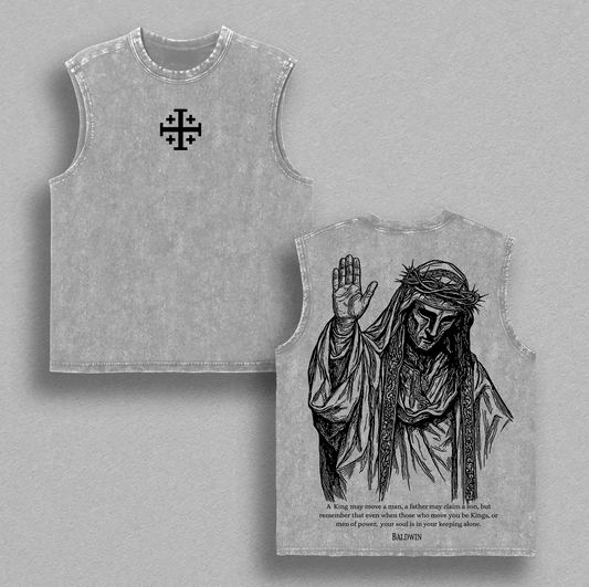 Baldwin IV The Leper King T-Shirt Washed, Crusader King of Jerusalem Tee, Jerusalem Cross Medieval Christian Shirt, Vintage Washed Gothic Faith Streetwear - Jesus Apparel - Christian Outfit