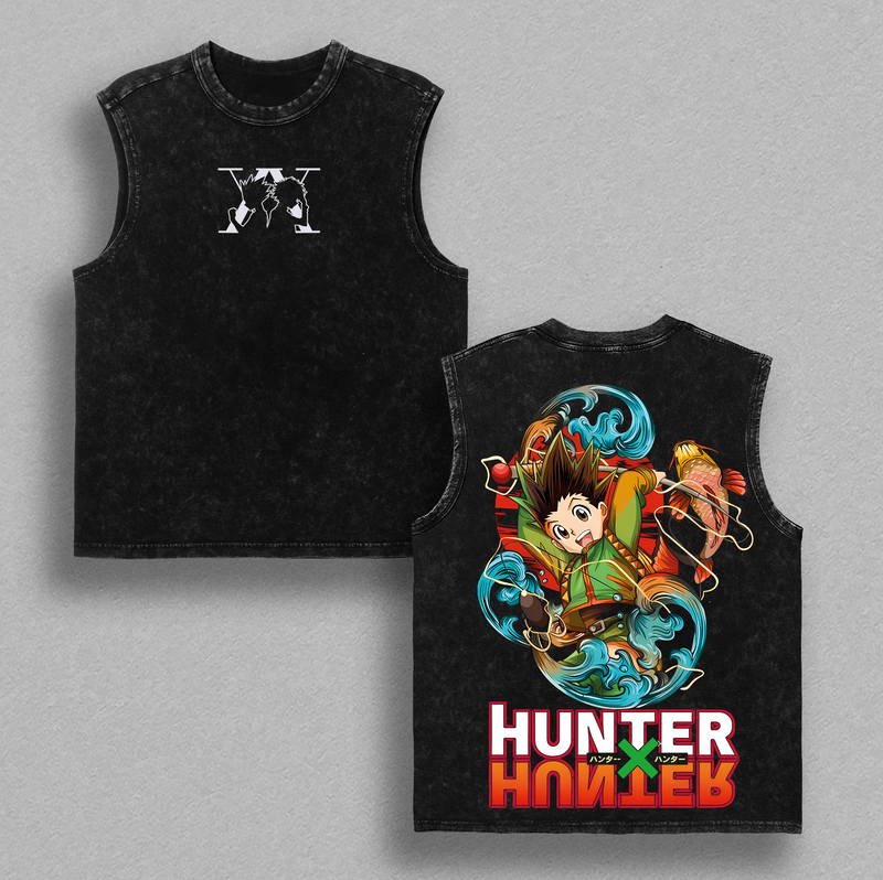 Gon Freecss - Hunter X Hunter Anime Double Printed Vintage Washed Tee Unisex Oversize Anime Manga Washed Heavyweight Cotton T-shirt, Gift For Anime Fan, Anime Lover