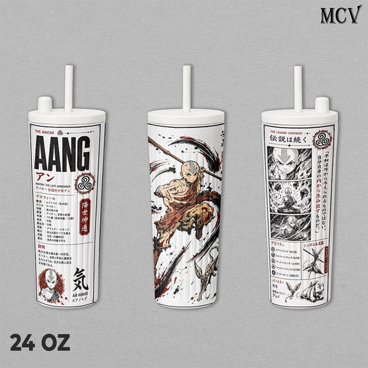 Aang Avatar The Last Airbender Tumbler 17oz 24oz 30oz, Premium Insulated Stainless Steel Travel Mug with Lid and Handle, Aang Airbender Anime Graphic Design, Reusable Coffee Water Cup, Gift for Avatar Fans