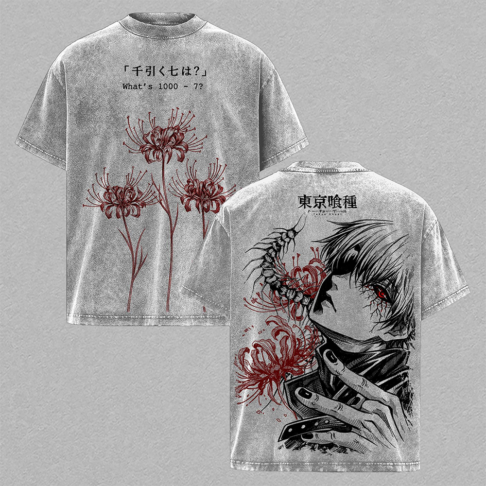Tokyo Ghoul Anime T Shirt, Ken Kaneki Graphic Tee, Oversized Acid Washed Cotton Shirt, Streetwear Manga Merch, Unisex Casual Outfit Gift