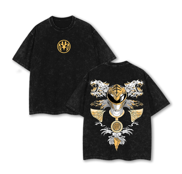 White Ranger - Power Rangers Anime Double Printed Vintage Washed Tee