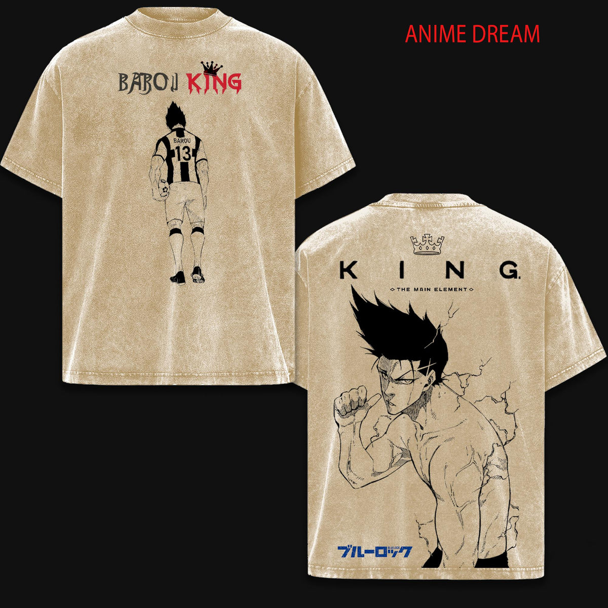 Shoei Barou Blue Lock Anime Double Printed Vintage Washed Tee Unisex Oversize Anime Manga Washed Heavyweight Cotton T-shirt, Gift For Anime Fan, Anime Lover