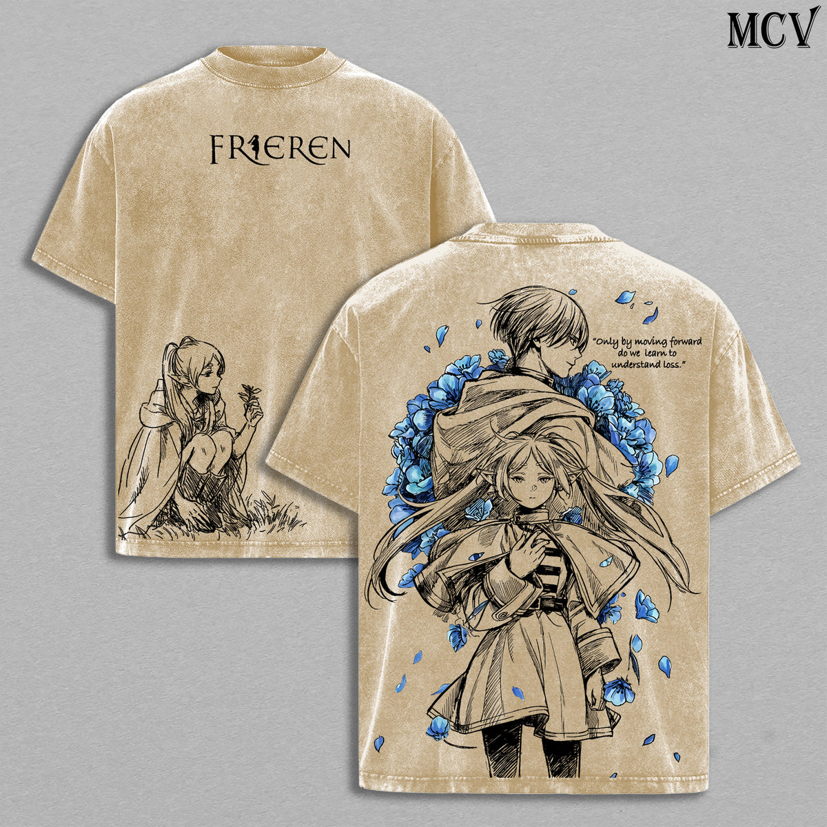 Frieren Memories of Journey – Beyond Journey’s End Vintage Washed Anime Graphic T-Shirt Emotional Fantasy Streetwear