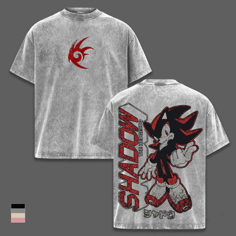 Shadow Hedgehog Vintage Washed Graphic T-Shirt, Oversized Heavyweight Cotton Tee, Sonic Gaming Streetwear, Retro Anime Game Shirt, Double Sided Graphic, Y2K Grunge Fashion, Collector Fan Merch Gift
