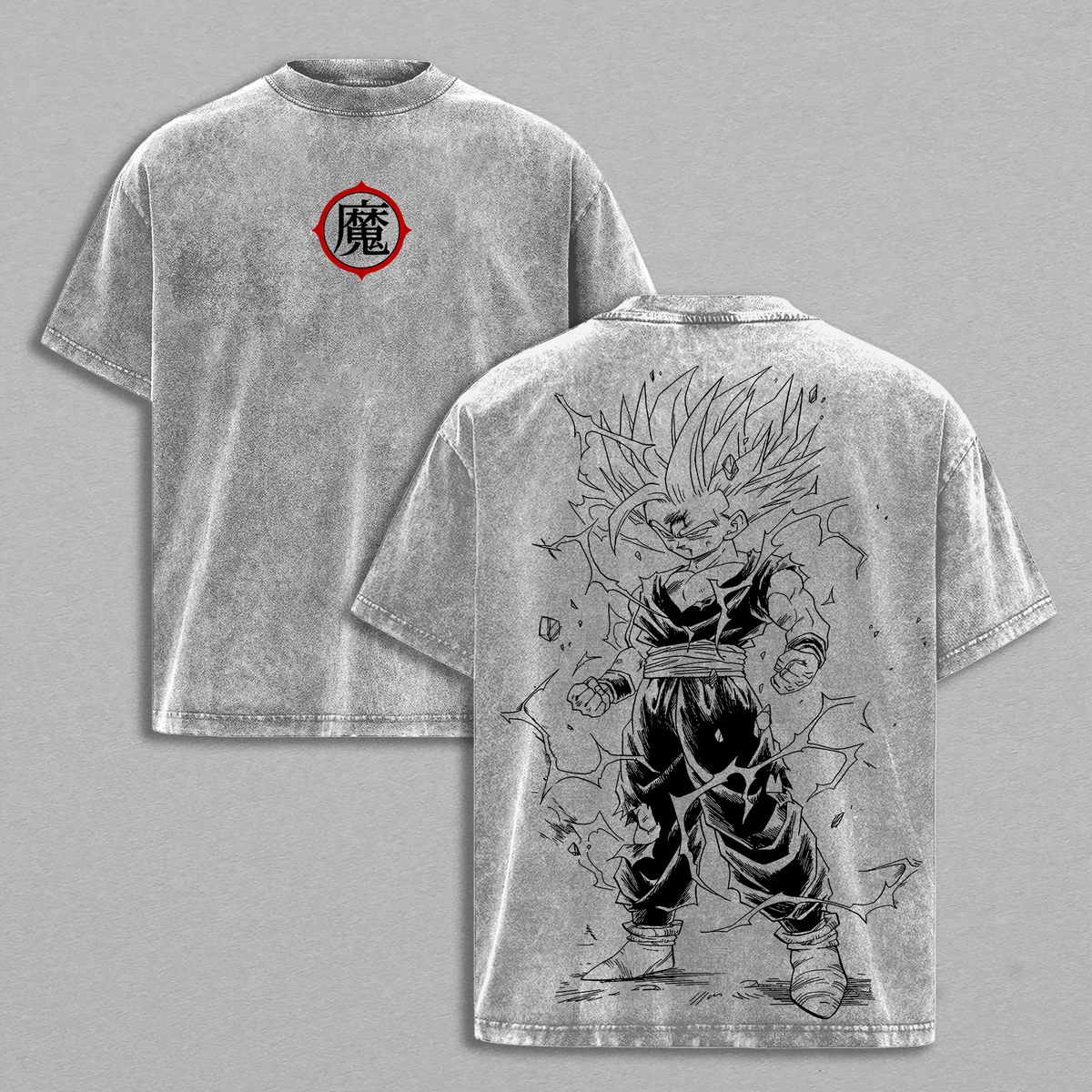 Super Kid Saiyann Style Anime Tee Vintage Washed Oversized Shirt | Electric Power Aura Fighter Graphic T-Shirt | Manga Streetwear Heavy Cotton Gift