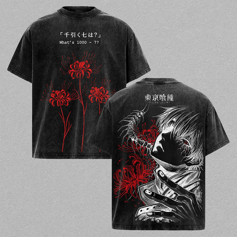 Tokyo Ghoul Anime T Shirt, Ken Kaneki Graphic Tee, Oversized Acid Washed Cotton Shirt, Streetwear Manga Merch, Unisex Casual Outfit Gift