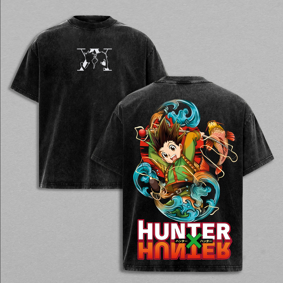 Gon Freecss - Hunter X Hunter Anime Double Printed Vintage Washed Tee Unisex Oversize Anime Manga Washed Heavyweight Cotton T-shirt, Gift For Anime Fan, Anime Lover