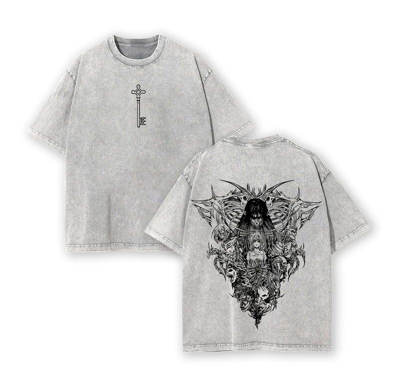 Retro Heavy Limited FOUNDING TITAN Attack On Titan Anime Double Printed Vintage  Washed Tee
