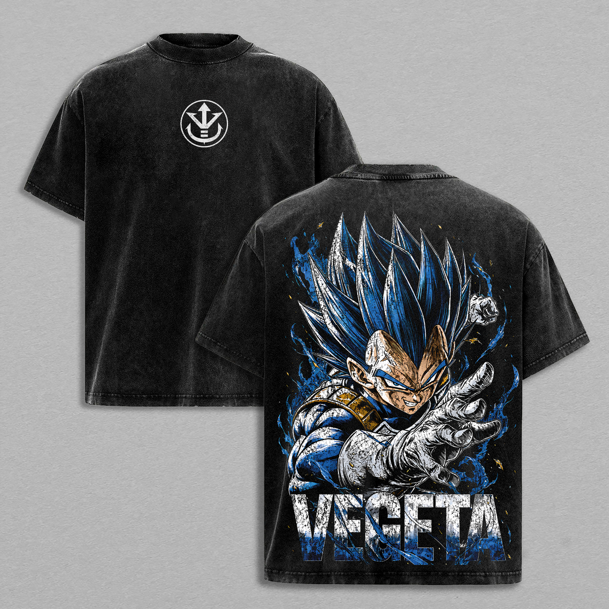 Saiyan Prince Blue - DBZ Vintage Washed Shirt Anime Oversized Streetwear Graphic Tee Gift for DBZ Fans