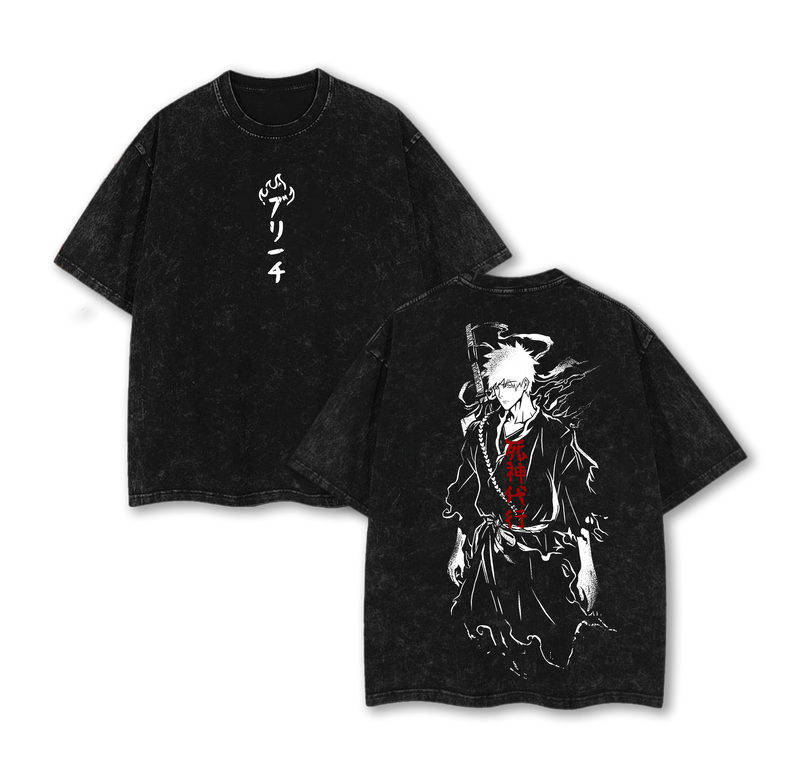 Ichigo Washed Tee – Bleach Oversized Anime T-Shirt, Heavy Cotton T-shirt