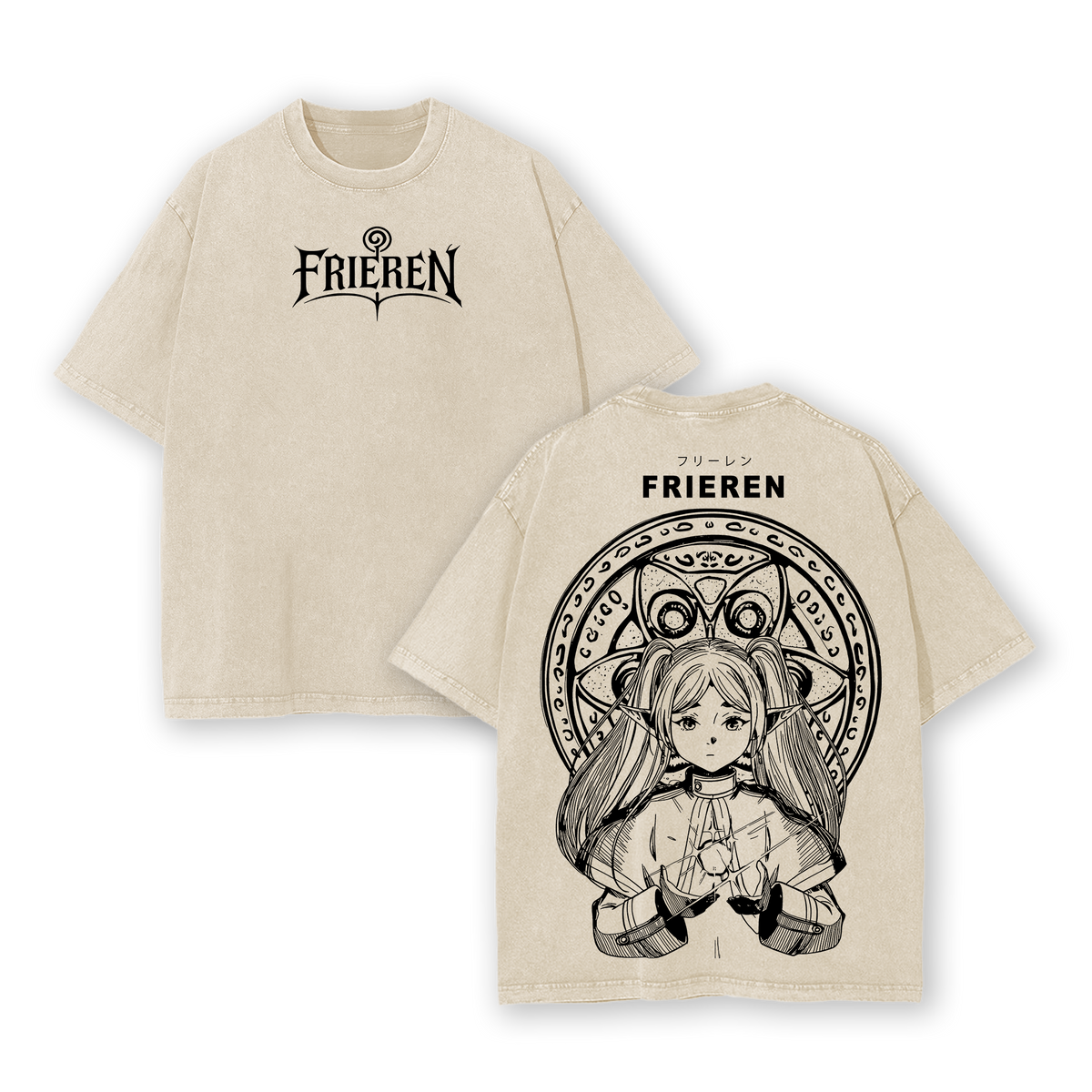 Frieren v.2 Tee Washed – Frieren Beyond Journey’s End Vintage Washed Heavy Cotton Oversized Anime Manga T-Shirt