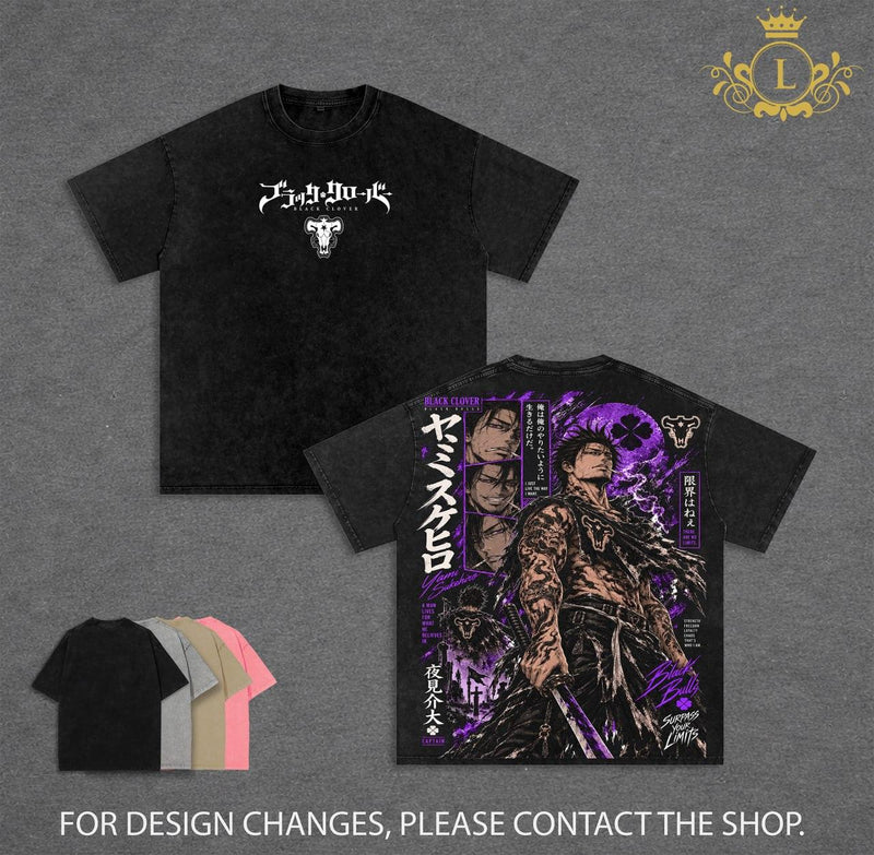 Limited Yami Sukehiro Black Clover Vintage Washed T-Shirt | Black Bulls Captain Anime Graphic Tee | Oversized Streetwear Heavy Cotton Manga Shirt