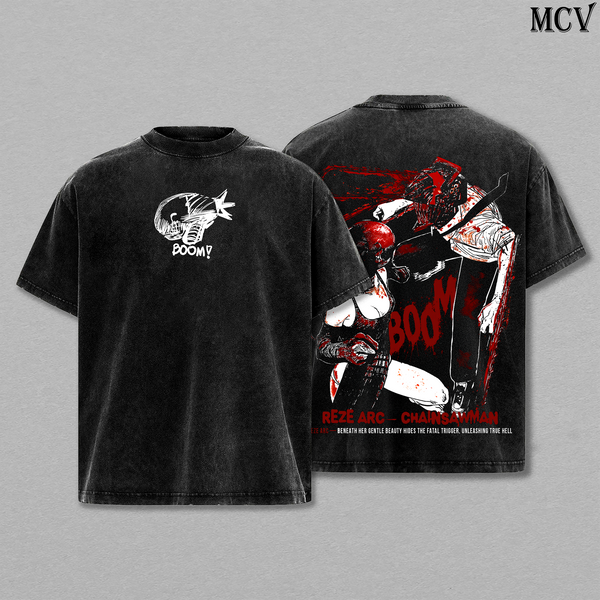 Boom Devil Reze Arc – Chainsaw Man Vintage Washed Anime Graphic Tee