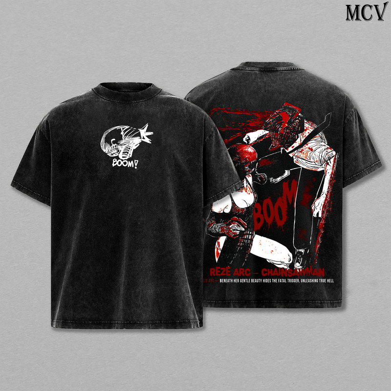 Boom Devil Reze Arc – Chainsaw Man Vintage Washed Anime Graphic Tee