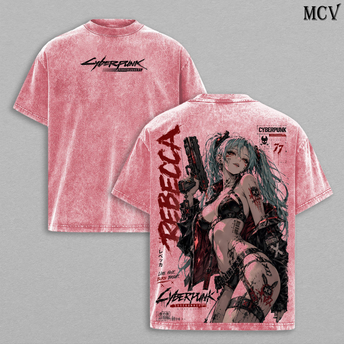 Rebecca Cyberpunk Edgerunners Tee – Rebecca Vintage Washed T-Shirt | Edgerunner Mercenary | Japanese Irezumi Gothic Tattoo Art | Night City Cyberpunk Anime Manga Graphic Tee | Heavy Cotton Unisex Oversized Streetwear Top