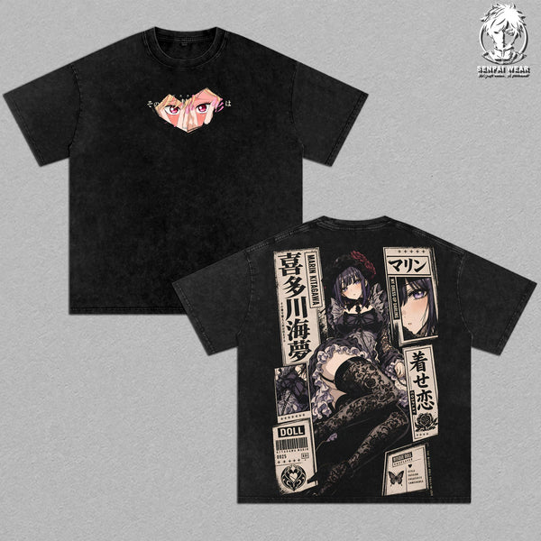 Marin Kitagawa - My Dress-Up Darling Graphic Tee Vintage Washed Shirt Unisex Streetwear Anime Merch Waifu Tee Cosplay Girl T-Shirt Gift for Anime Lovers My Dress-Up Darling Fans