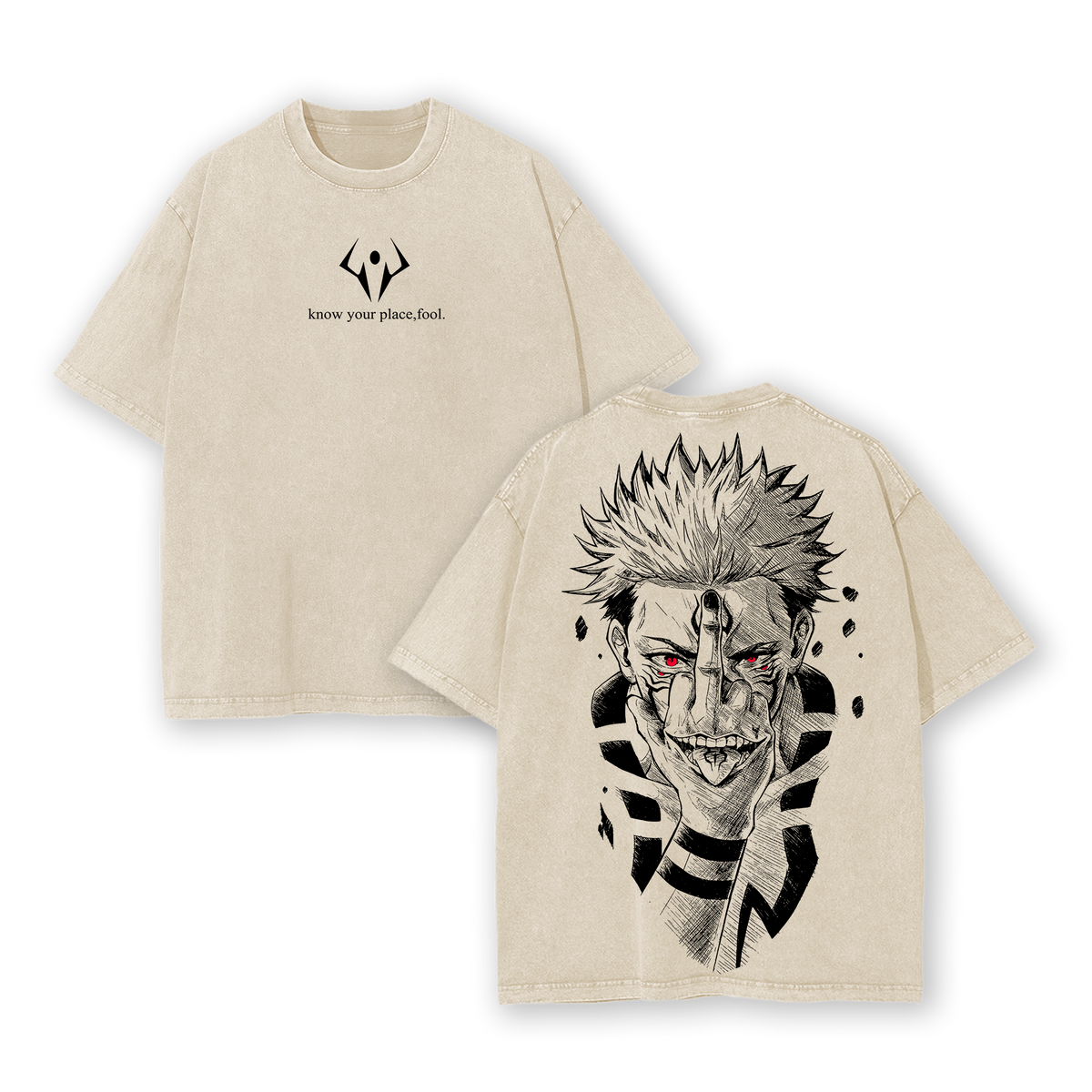 Ryomen Sukuna Know Your Place Fool T-Shirt – Jujutsu Kaisen Anime Oversize Washed Tee