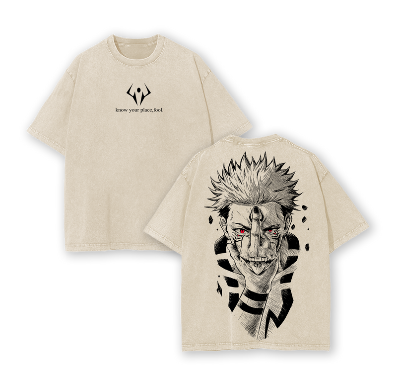 Ryomen Sukuna Know Your Place Fool T-Shirt – Jujutsu Kaisen Anime Oversize Washed Tee