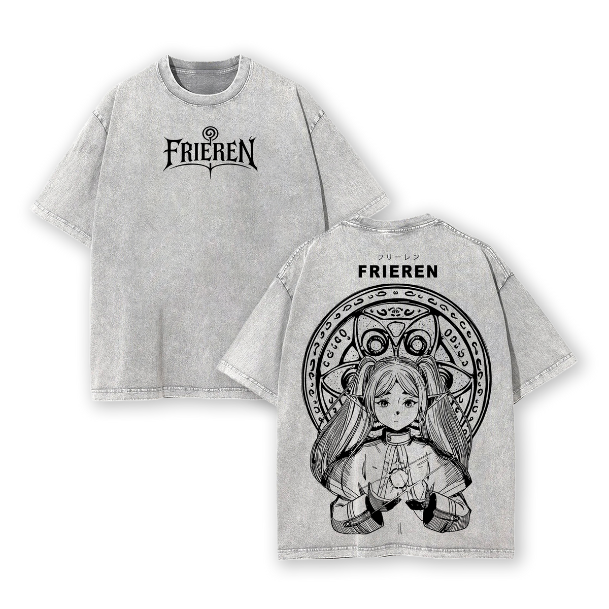 Frieren v.2 Tee Washed – Frieren Beyond Journey’s End Vintage Washed Heavy Cotton Oversized Anime Manga T-Shirt