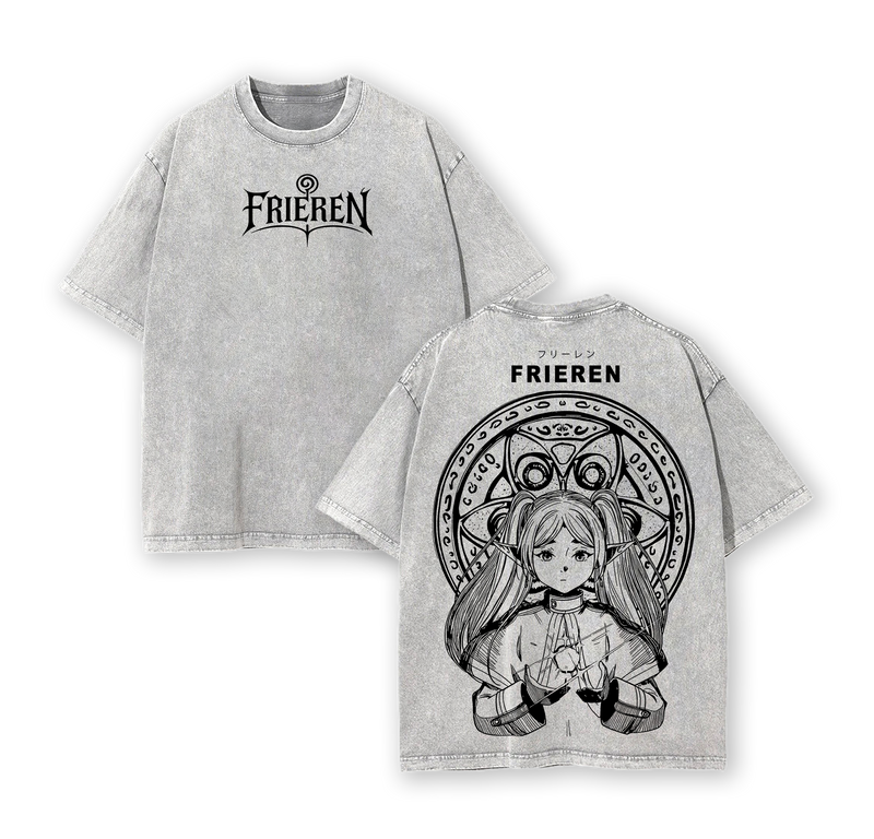 Frieren v.2 Tee Washed – Frieren Beyond Journey’s End Vintage Washed Heavy Cotton Oversized Anime Manga T-Shirt