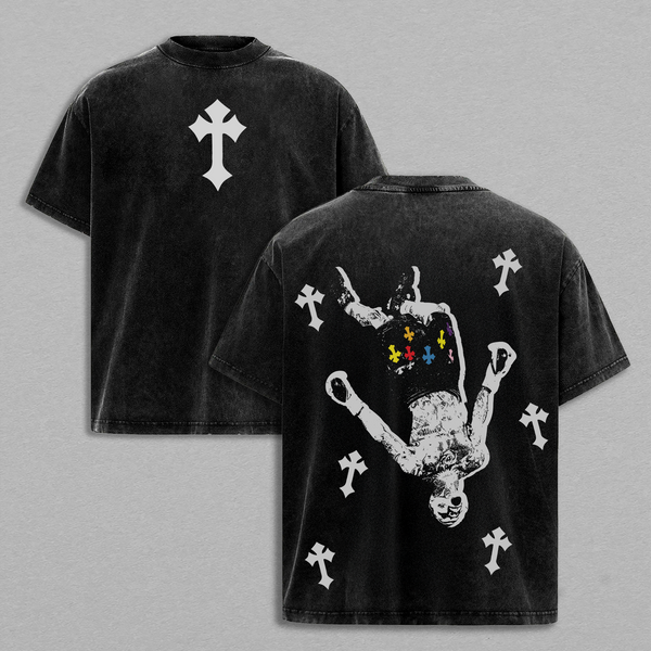 Upside Down Cross - Human Falling Cross Vintage Washed T-Shirt / Tank Top / Hoodie, Jesus Apparel Christian Gothic Church Outfit, Jesus Tees Heavyweight Streetwear Gym Pump Cover