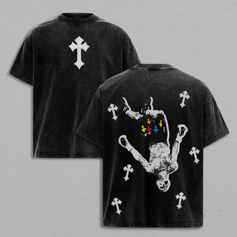 Upside Down Cross - Human Falling Cross Vintage Washed T-Shirt / Tank Top / Hoodie, Jesus Apparel Christian Gothic Church Outfit, Jesus Tees Heavyweight Streetwear Gym Pump Cover