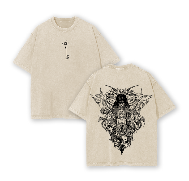 Retro Heavy Limited FOUNDING TITAN Attack On Titan Anime Double Printed Vintage  Washed Tee