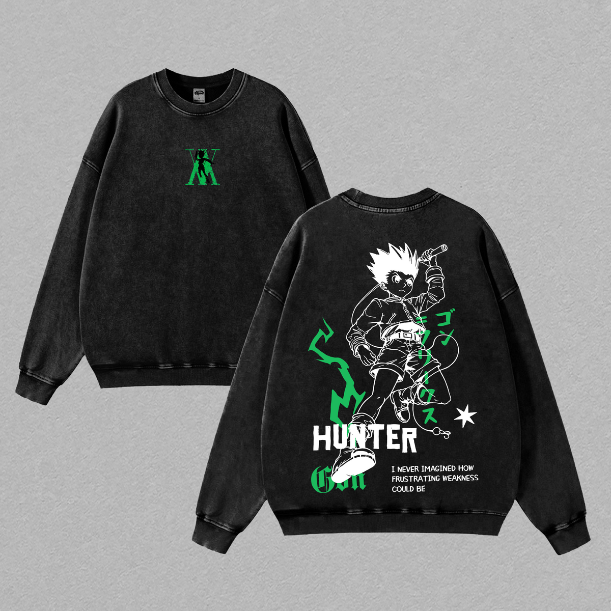 Gon Freecss - Hunter x Hunter HXH Washed T-Shirt, Tanktop, Sweatshirt and Hoodie Oversize Unisex, Heavy Cotton Casual Streetwear Vintage Urban Outfit Fashion Clothes Top Anime Fans for Men and Women