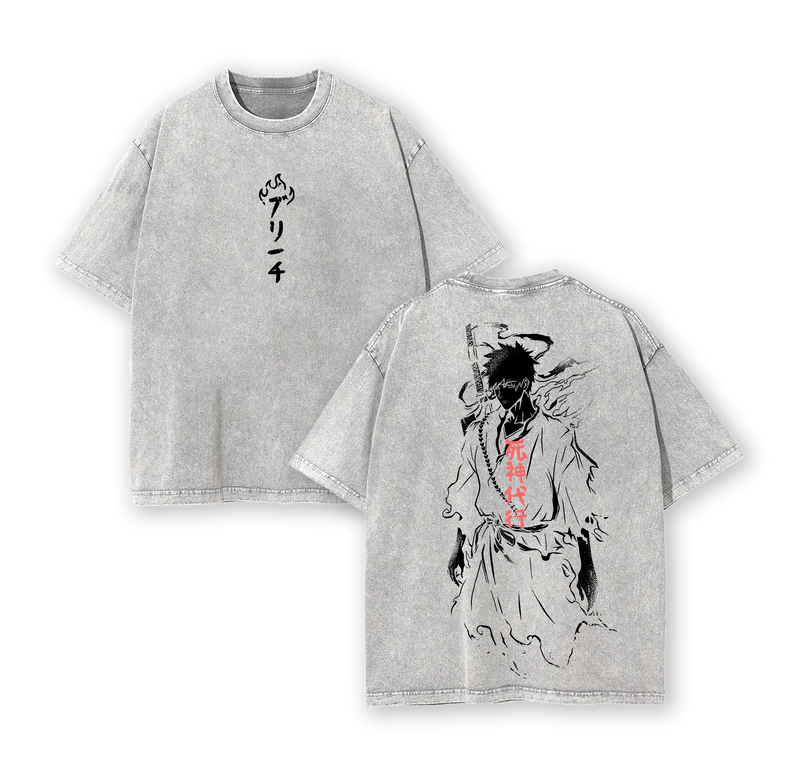 Ichigo Washed Tee – Bleach Oversized Anime T-Shirt, Heavy Cotton T-shirt