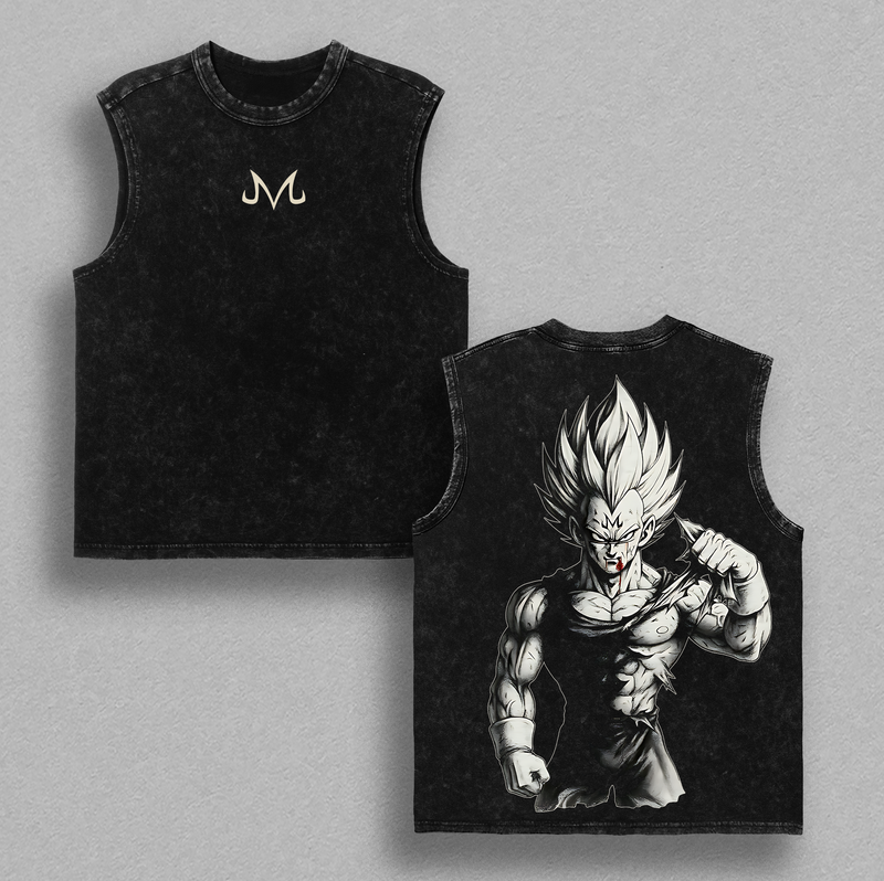 Power 9000 Prince Warrior Shirt – Vintage Washed DBZ Inspired Graphic Tee, Oversized Streetwear Soft Cotton Unisex Top