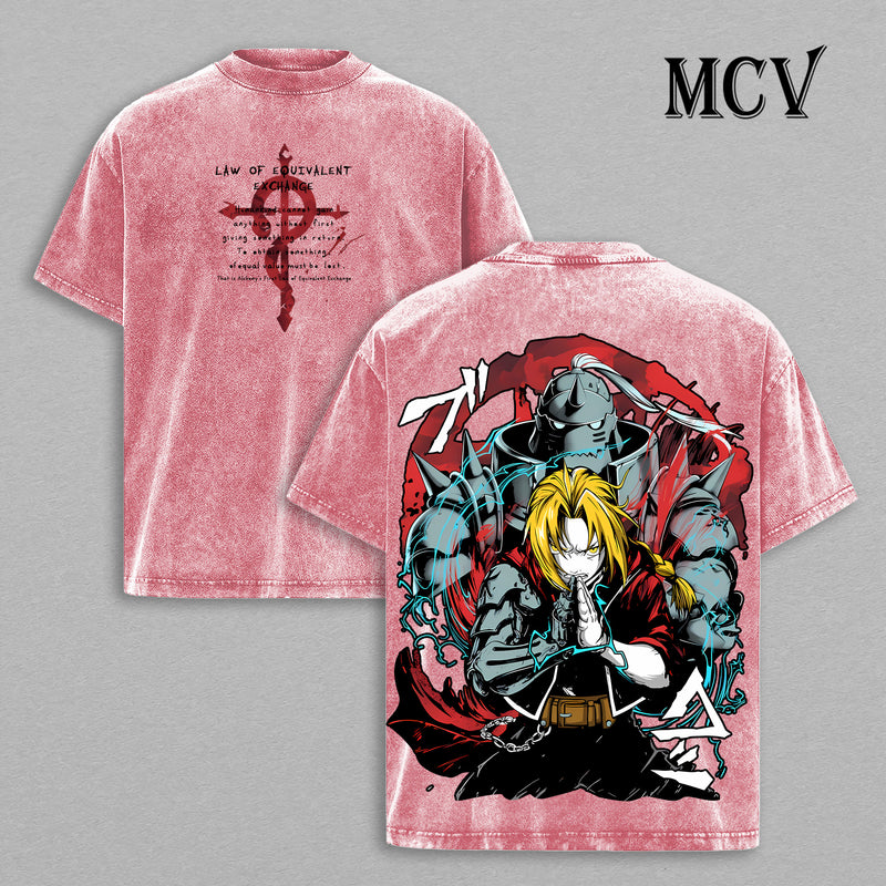 Edward & Alphonse Elric Fullmetal Alchemist Washed T-Shirt, Vintage Anime Oversized Tee