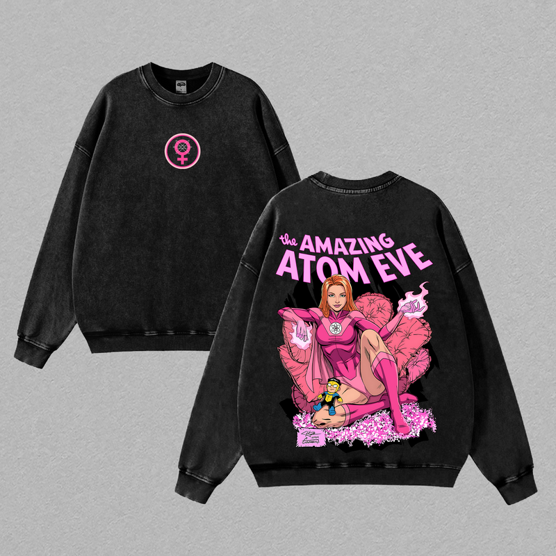 Invincible Vintage Washed Shirt, Atom Eve Pink Superhero Graphic Tee, Oversized Streetwear T Shirt, Comic Y2K Aesthetic Unisex Casual Cotton Short Sleeve, Trendy Summer Outfit Street Style Gift for Men Women Fans