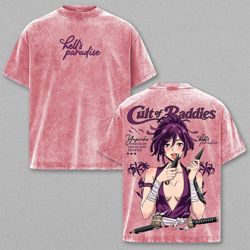 Yuzuriha Washed Tee – Hell’s Paradise Anime T-Shirt, Kunochi Assassin Beautiful yet Deadly Manipulative Survivor Skilled Ninja Charm and Deception Dual Nature Dark Femme Fatale Vintage Streetwear