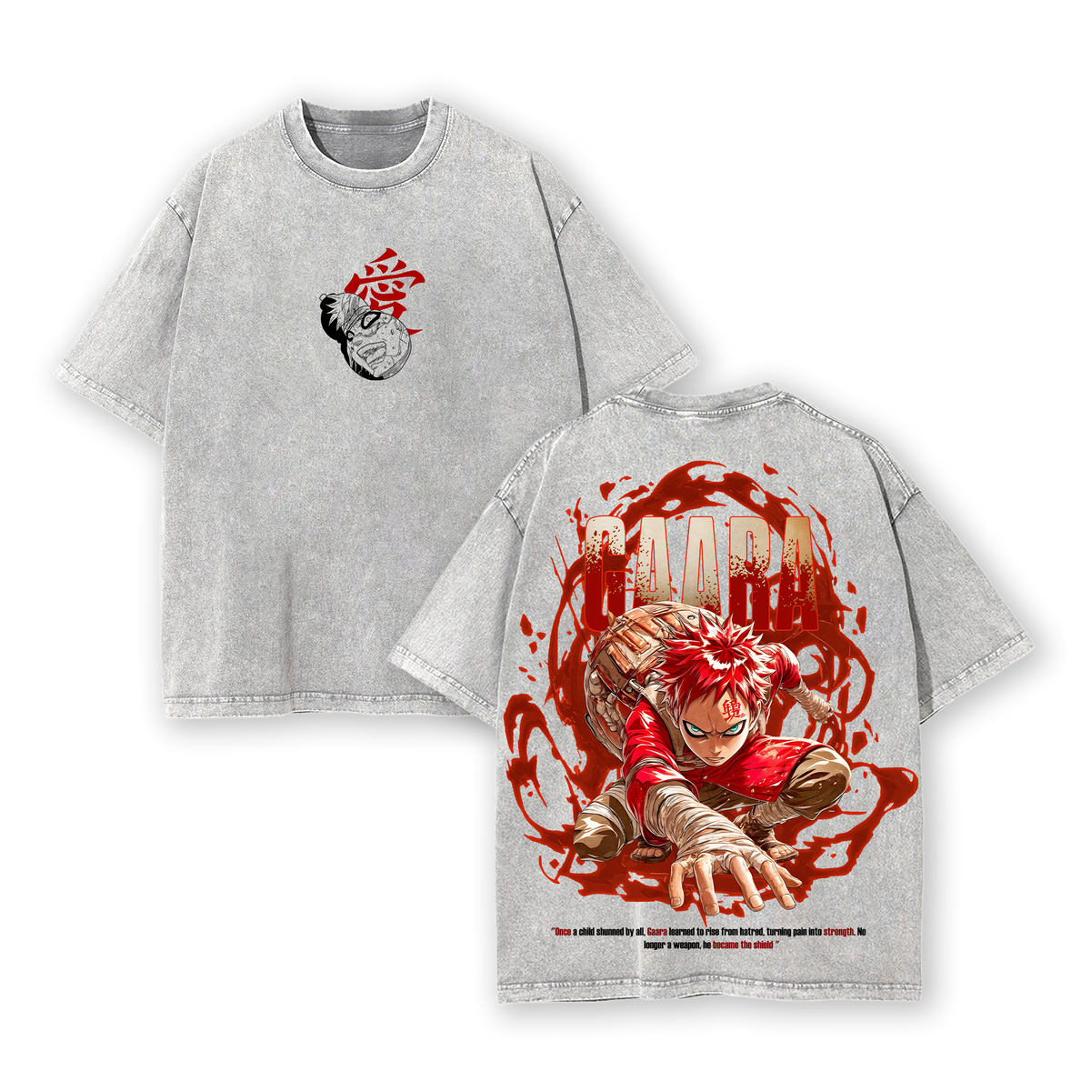Gaara - Narutoo Anime Double Printed Vintage Washed Tee Unisex Oversize Anime Manga Washed Heavyweight Cotton T-shirt, Gift For Anime Fan