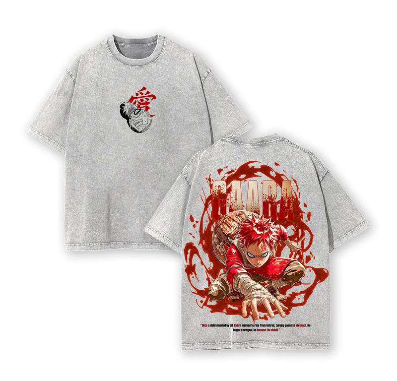Gaara - Narutoo Anime Double Printed Vintage Washed Tee Unisex Oversize Anime Manga Washed Heavyweight Cotton T-shirt, Gift For Anime Fan