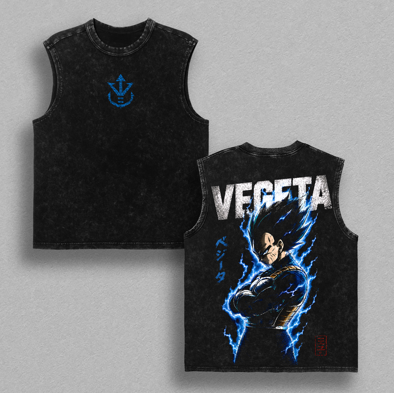 Saiyan Prince - DBZ Graphic Tee Vintage Washed Shirt Unisex Streetwear Anime Merch Blue Warrior Tee Anime T-Shirt Gift for Anime Lovers DBZ Fans