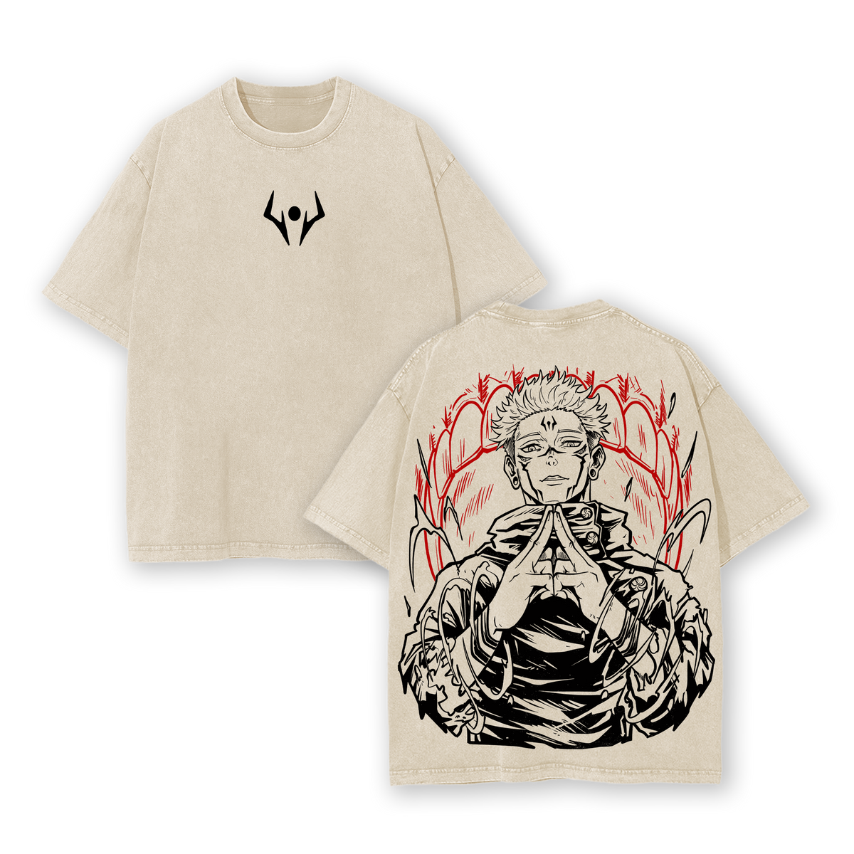 "Sukuna" Jujutsu Kaisen Vintage Unisex Oversize Anime Manga Acid Washed Cotton T-shirt