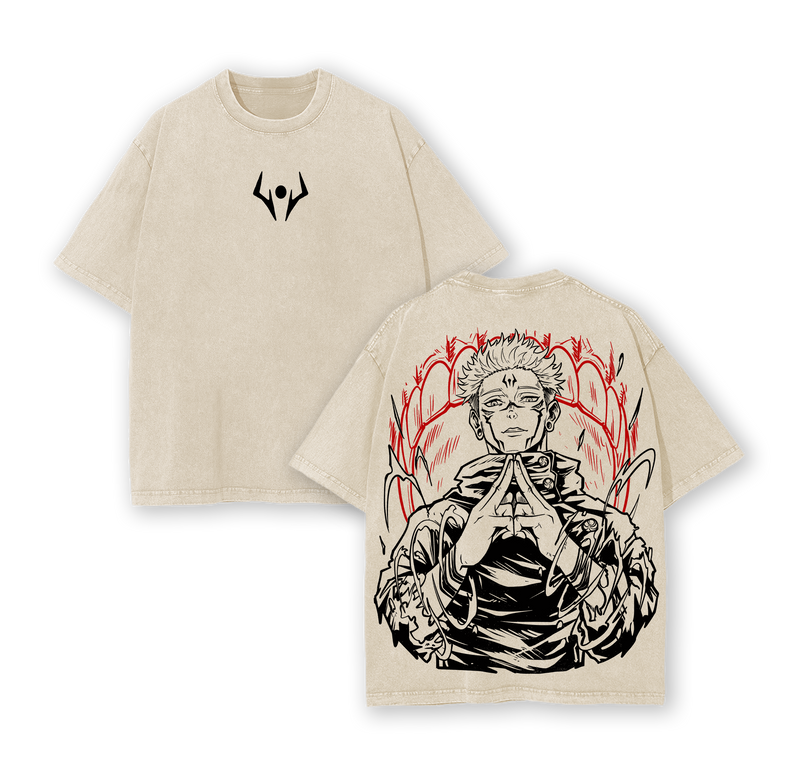 "Sukuna" Jujutsu Kaisen Vintage Unisex Oversize Anime Manga Acid Washed Cotton T-shirt