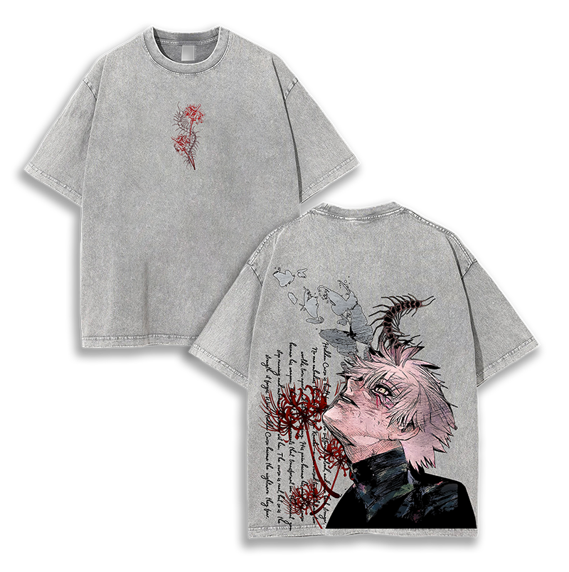 Ken Kaneki Tee – Tokyo Ghoul Vintage Wash T-Shirt, Oversized Unisex Anime Merch, Vintage Oversized Double-Sided Graphic T-Shirt Acid Wash Lightweight Streetwear Menswear, Anime & Manga Lovers, Retro Casual Wear