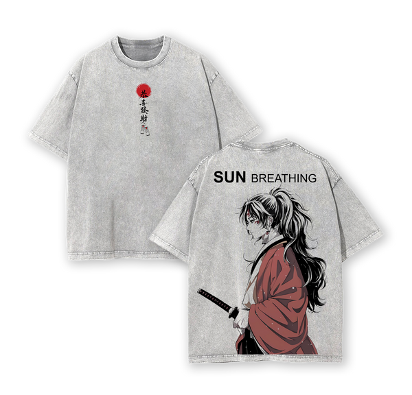Yoriichi Tsugikuni Demon Slayer Anime Double Printed Vintage Washed Tee